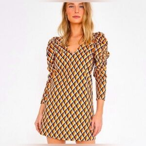 FARM Rio Multicolor Diamond Long Sleeve Dress